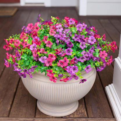 HyeFlora Artificial Flowers for Outdoor Indoor Garden Home Decoration, Faux Flower Daisy with Eucalyptus Leaves Fake Plants Greenery Boxwood Porch Patio, 12 Bundles (Mix Pink Red Purple Yellow)