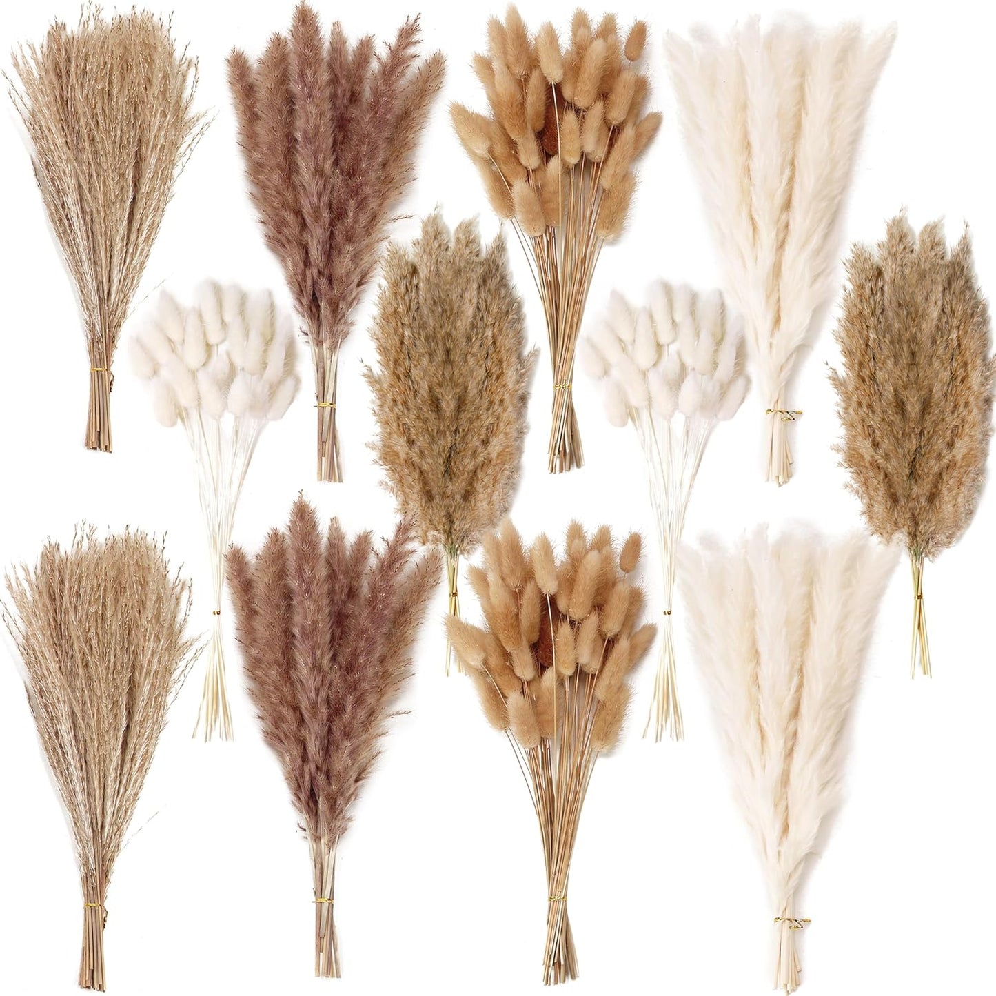 65PCS Pampas Grass Decor, Including pompas Floral, Reed Dried Grass and Bunny Tails Dried Flowers, Natural Dried Pampas Grass Bouquet for Boho Decor Wedding, Home Decoration
