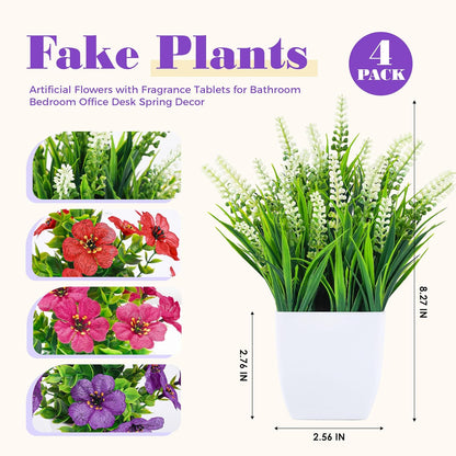 Der Rose 4 Pack Fake Plants Mini Artificial Greenery Potted Plants for Home Decor Indoor Office Table Room Farmhouse Bathroom Decor