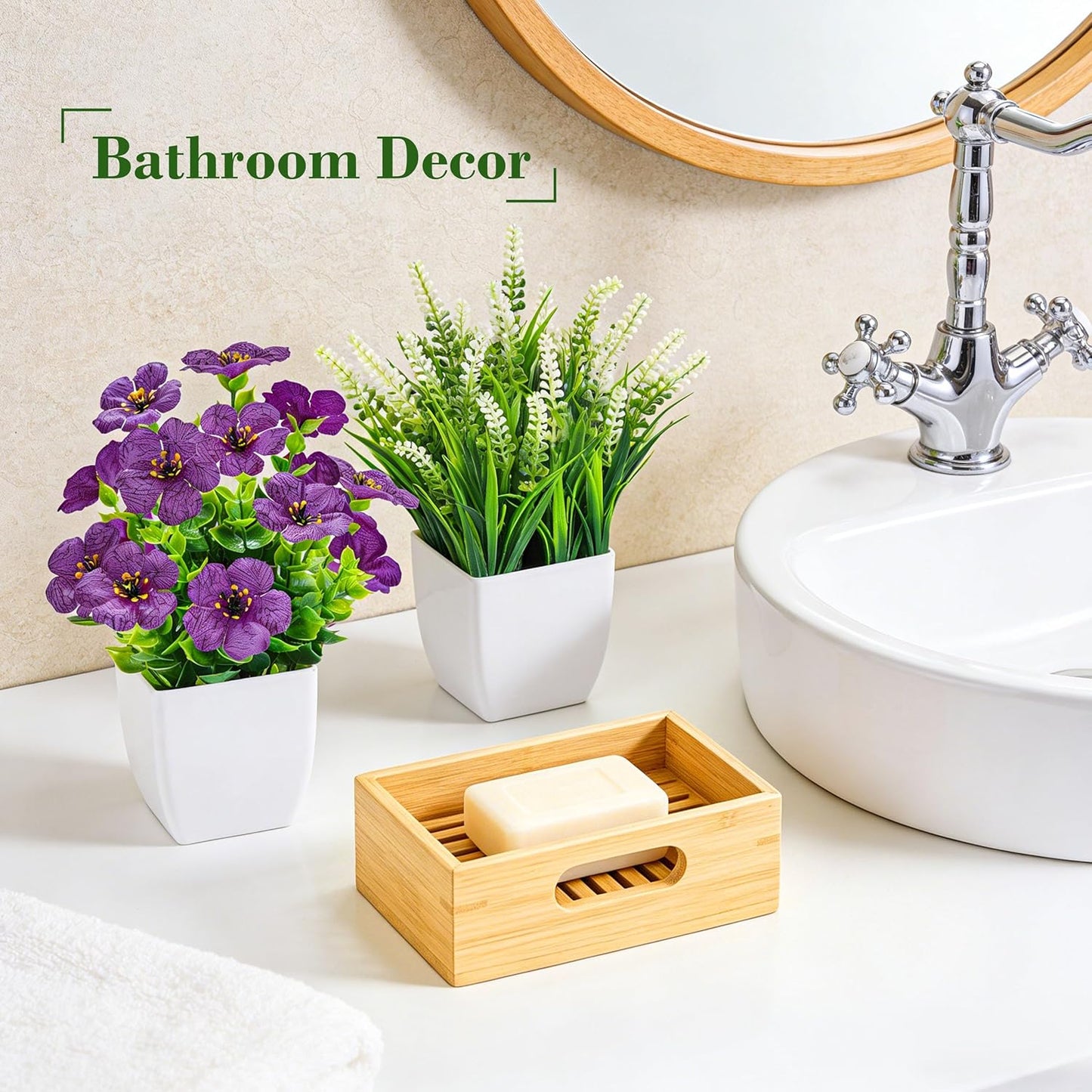 Der Rose 4 Pack Fake Plants Mini Artificial Greenery Potted Plants for Home Decor Indoor Office Table Room Farmhouse Bathroom Decor