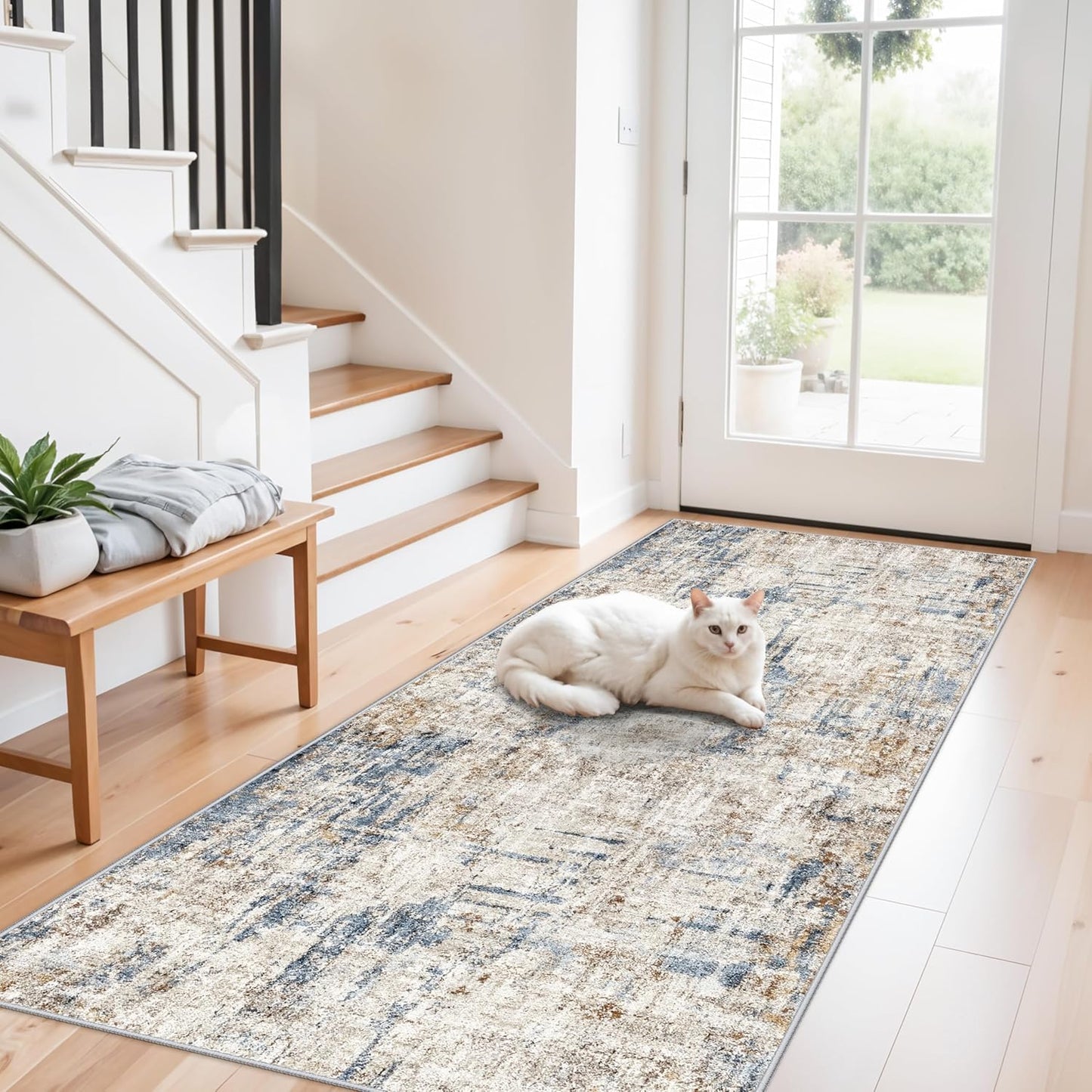 2x3 Washable Non-Slip Area Rug - Soft Low Pile Throw Rug for Kitchen Entryway Bedroom - Modern Indoor Door Mat with Rubber Backing (Beige Grey) - Colors A