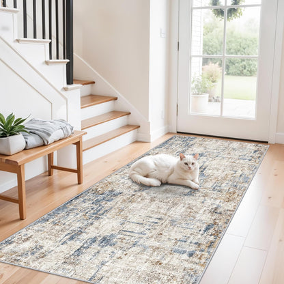 2x3 Washable Non-Slip Area Rug - Soft Low Pile Throw Rug for Kitchen Entryway Bedroom - Modern Indoor Door Mat with Rubber Backing (Beige Grey) - Colors A