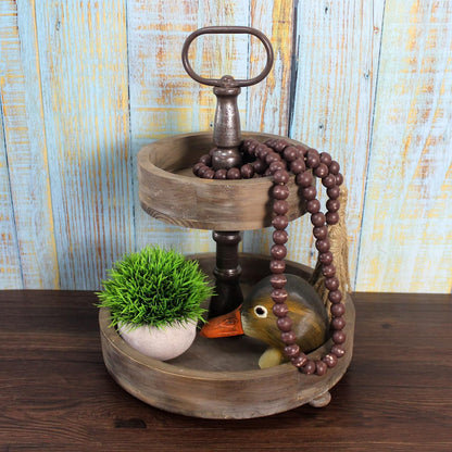 CVHOMEDECO. Wood Beads Garland with Tassels Farmhouse Rustic Wooden Prayer Bead String Wall Hanging Accent for Home Festival Decor. Mix Distressed