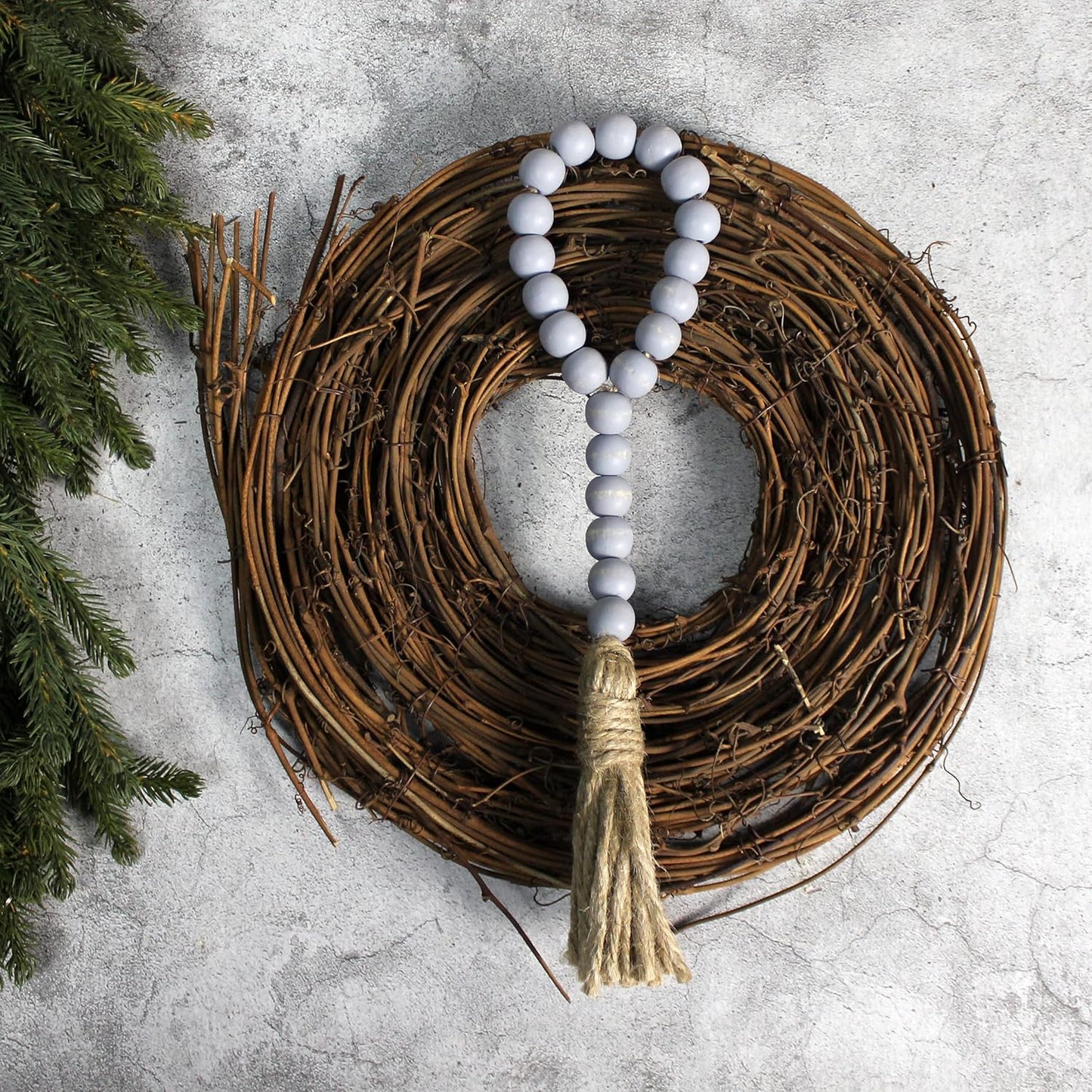 CVHOMEDECO. Wood Beads Garland with Tassels 3 PCS Farmhouse Rustic Wooden Prayer Bead String Wall Hanging Accent for Home Festival Decor. Natural