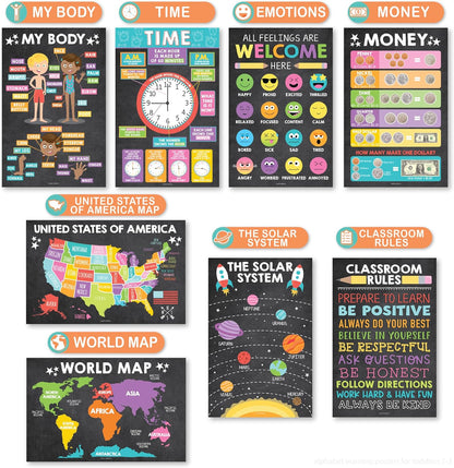 Hadley Designs 16 Educational Posters for Toddler Learning Activities - Laminated Pre-K Posters for Toddlers 1-3, Homeschool Essentials & Preschool Learning Activities, Kindergarten Classroom Decor