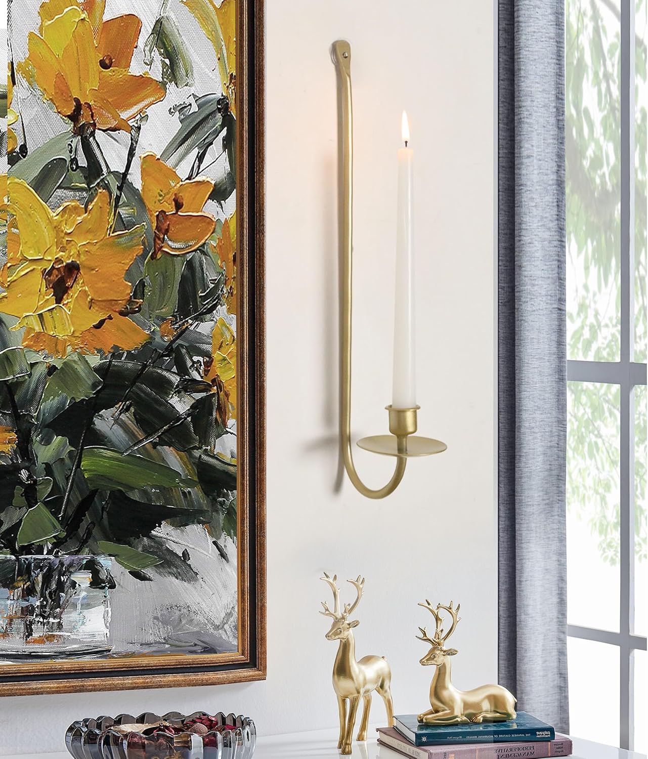 Metal Wall Candle Sconce Holder Set of 2 Wall Mount Candle Holders Modern Wall Candle Sconces Hanging for Living Room Farmhouse Fireplace Wedding 16.5"×5"×3" (Black)