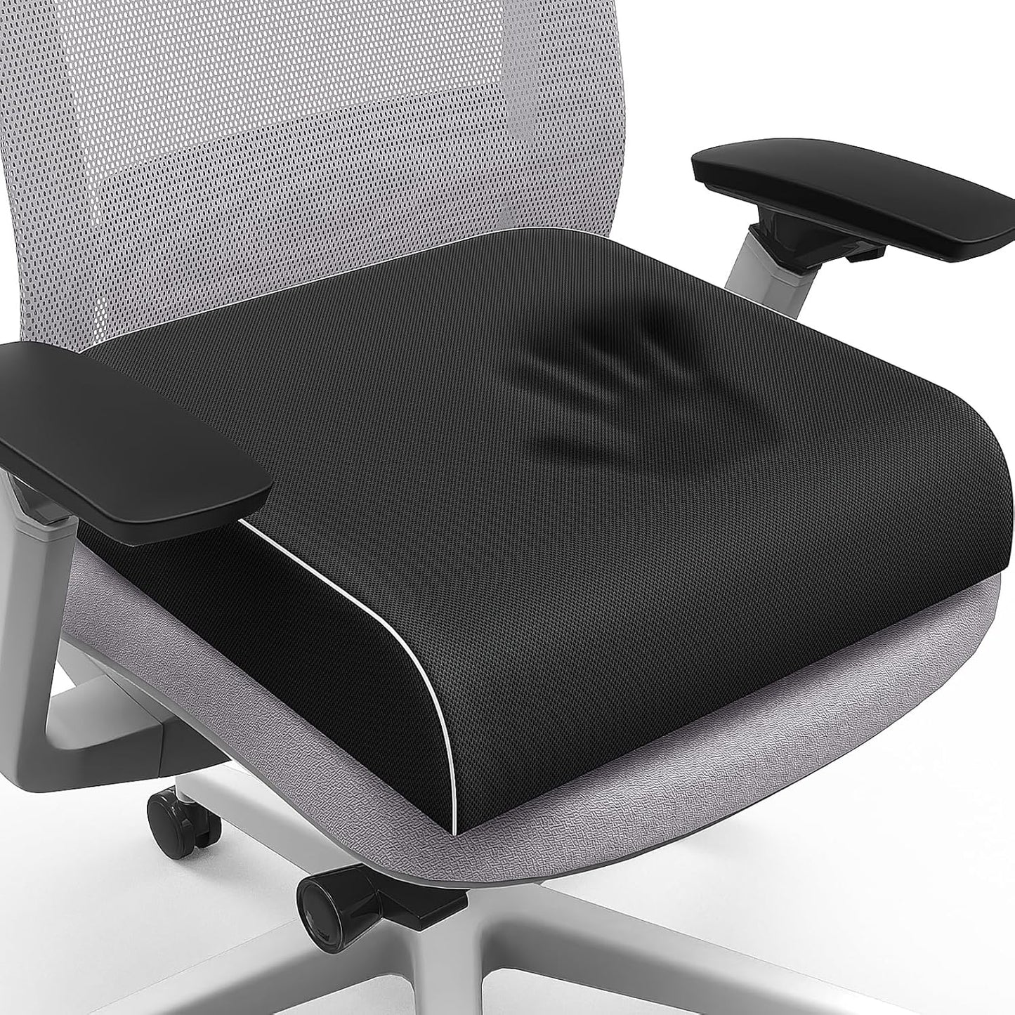 SweetSlubr Seat Cushion for Tailbone Pain Relief, Office Chair Cushion, Memory Foam Large Cushion with Non-Slip Cover for Soft Support at Office Chair, Car Seat, Airplane, Floor Pillow, Black/Large