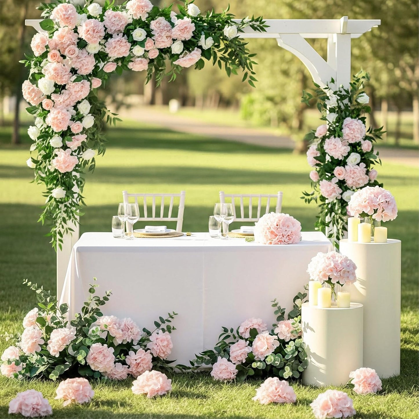 Auihiay 64 PCS Artificial Hydrangea Flowers, Silk Hydrangea Full Flowers Heads with Stems for Wedding Centerpieces, Home, Garden, Baby Shower, Party Decoration (Ivory)