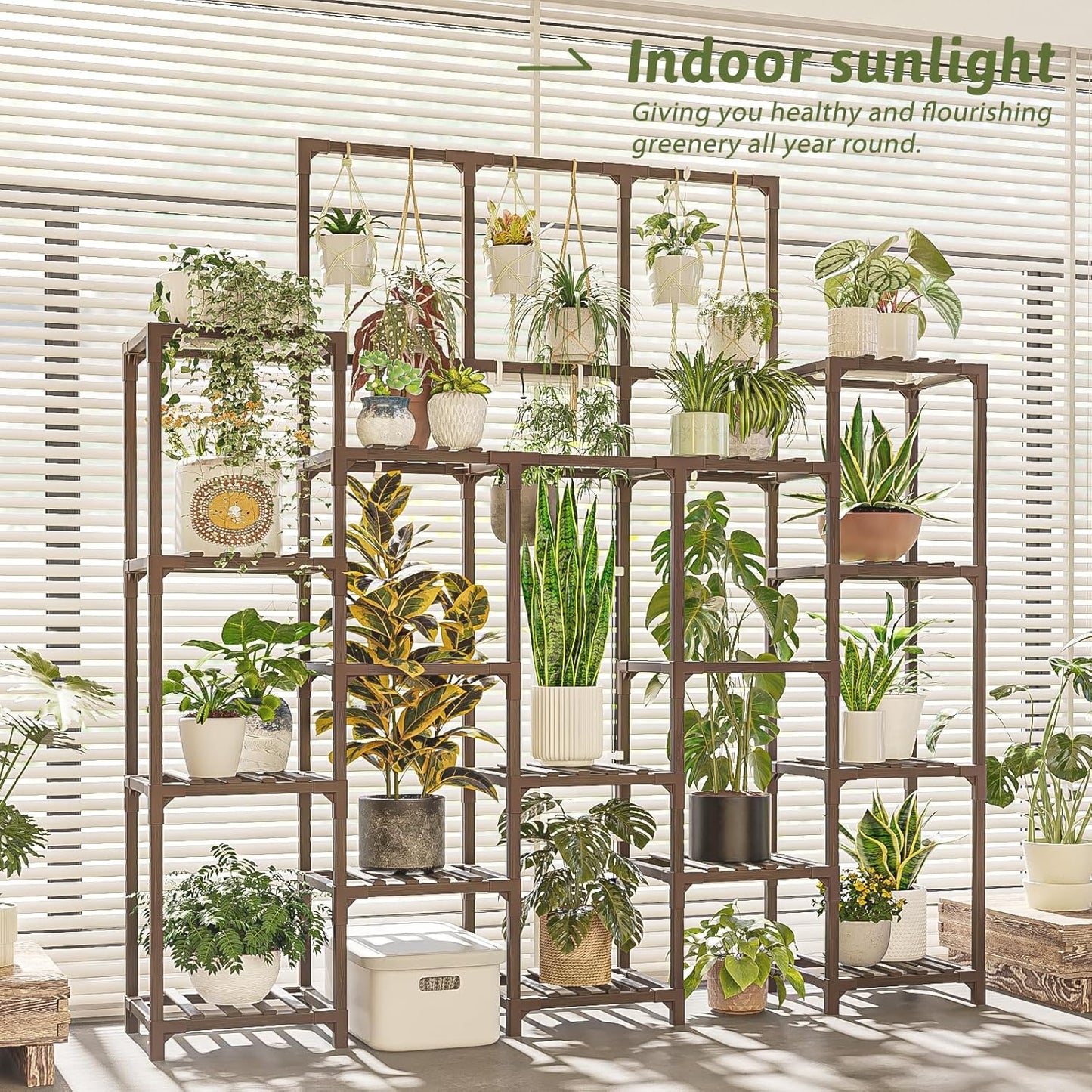 GENTINGBRO Plant Stand Indoor Outdoor 63" Tall Plant Shelf for Plants 14-Tier Large Plant Sheves for Living Room Heavy Duty Plant Rack Garden Balcony Patio Hanging Planter