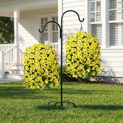 HyeFlora Artificial Flowers for Outdoors, 2pcs Faux Silk Pansies Flowers UV Resistant Fake Hanging Flower Plants for Outside Planters Porch Yard Patio Window Box (Mix Purple)