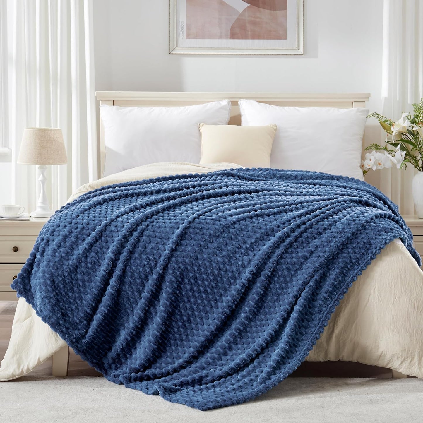 EXQ Home Fleece Throw Blanket for Couch or Bed - 3D Imitation Turtle Shell Jacquard Decorative Blankets - Cozy Soft Lightweight Fuzzy Flannel Blanket Suitable for All Seasons(50"×60",Beige)
