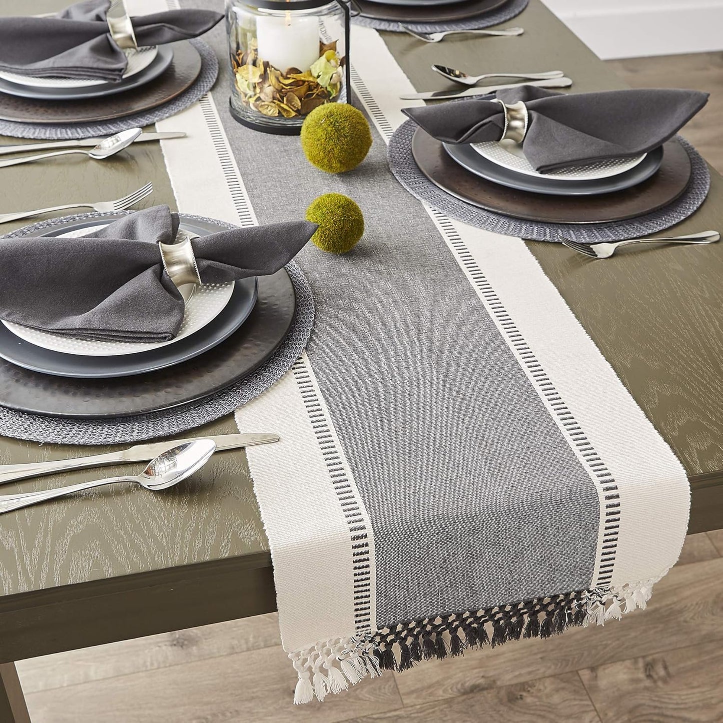 DII Dobby Stripe Woven Table Runner, 13x72-inch, French Blue