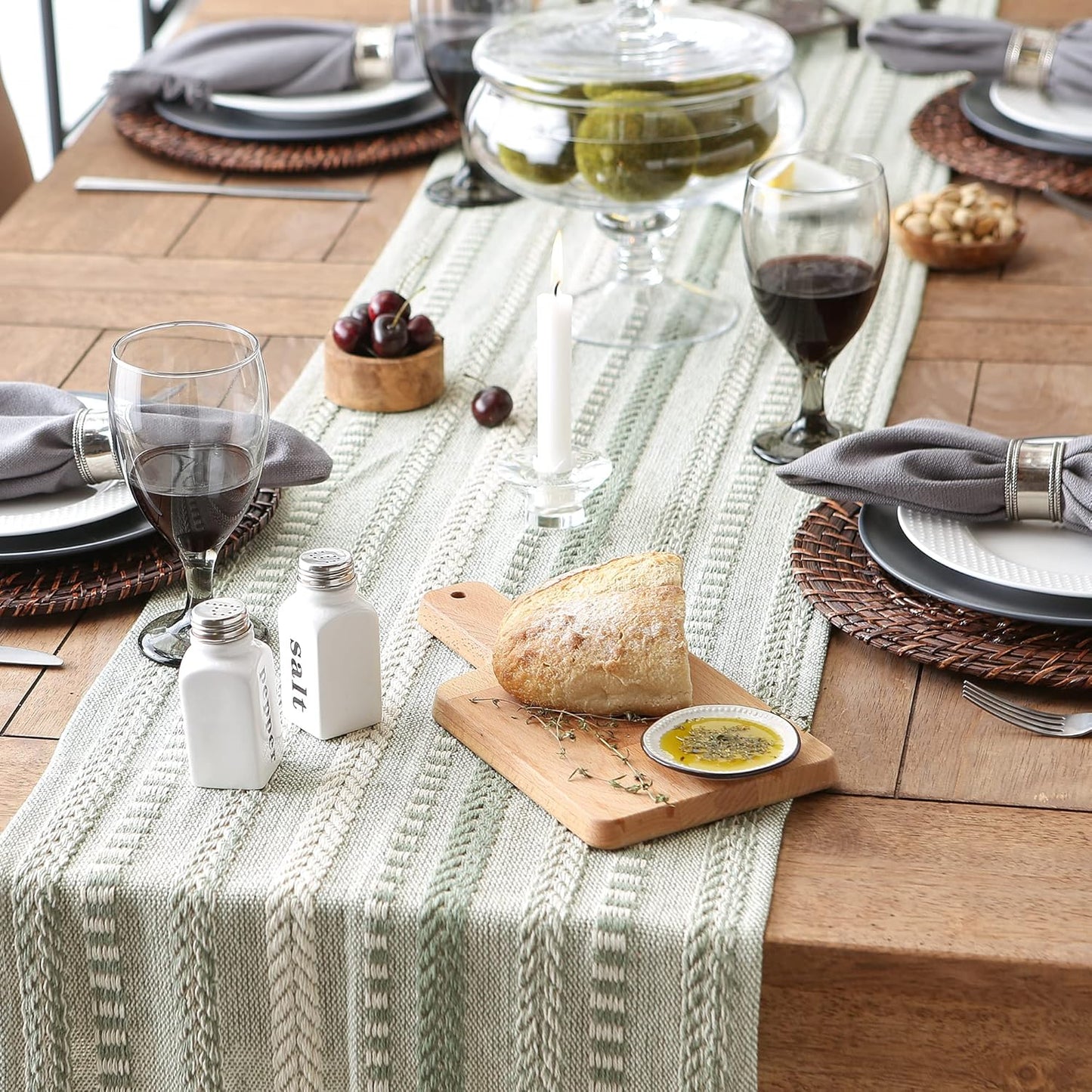 DII Farmhouse Braided Stripe Table Runner Collection, 15x72 (15x77, Fringe Included), Black