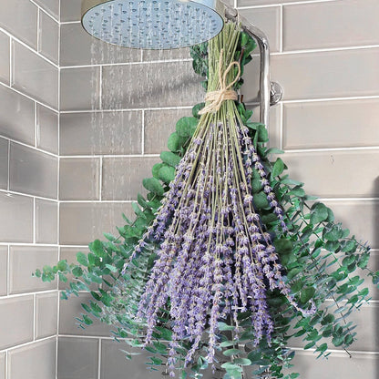 115 Pcs Eucalyptus Stems & Lavenders Flowers Bundles for Shower, 17'' Upgrade Hanging Shower Plant, Natural Real Eucalyptus Leaves Lavenders Stems with Chrysanthemums, Fragrant Bathroom Decor
