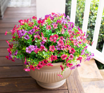 HyeFlora Artificial Flowers for Outdoor Indoor Garden Home Decoration, Faux Flower Daisy with Eucalyptus Leaves Fake Plants Greenery Boxwood Porch Patio, 12 Bundles (Mix Pink Red Purple Yellow)