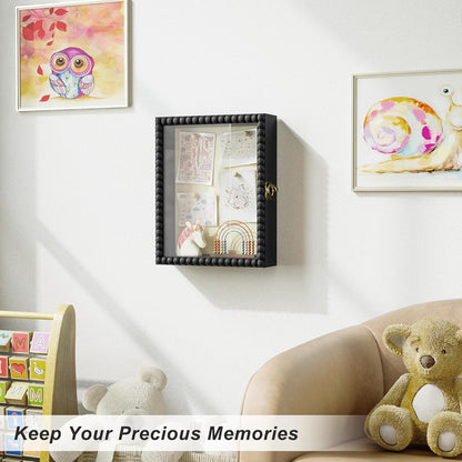 Love-KANKEI Shadow Box Frame 11x14, Deep Large Shadow Box Display Case with Unique Beads Door and Glass Window, Wood Memory Box for Pictures,Medals,Memorabilia,Collections White
