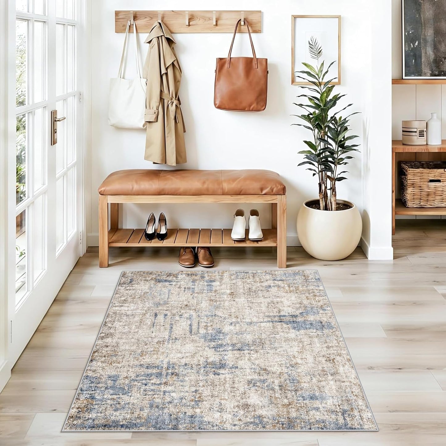 2x3 Washable Non-Slip Area Rug - Soft Low Pile Throw Rug for Kitchen Entryway Bedroom - Modern Indoor Door Mat with Rubber Backing (Beige Grey) - Colors A