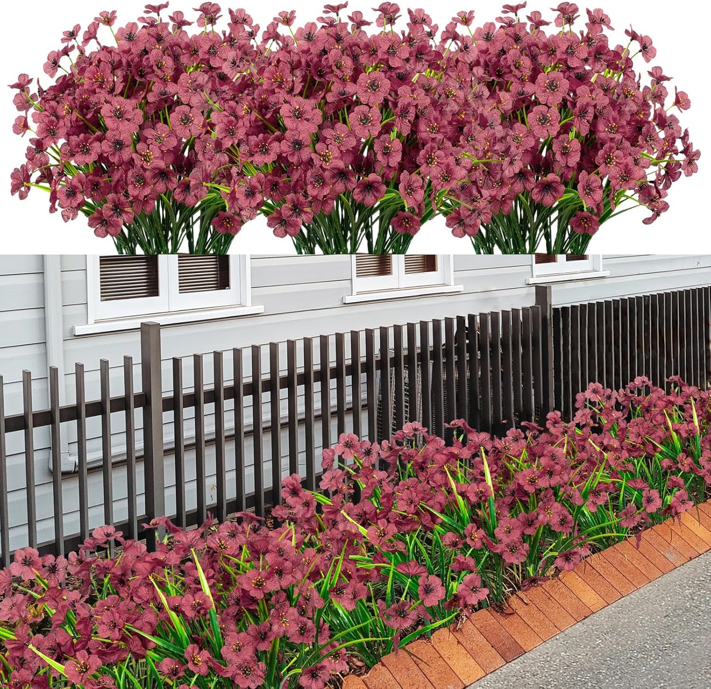 LikSoor 21 Bundles Artificial Outdoor UV Resistant Flowers No Fade Fake Outside Flowers Plastic Greenery Faux Shrubs Garden Porch Window Box Home Decoration(Purple)