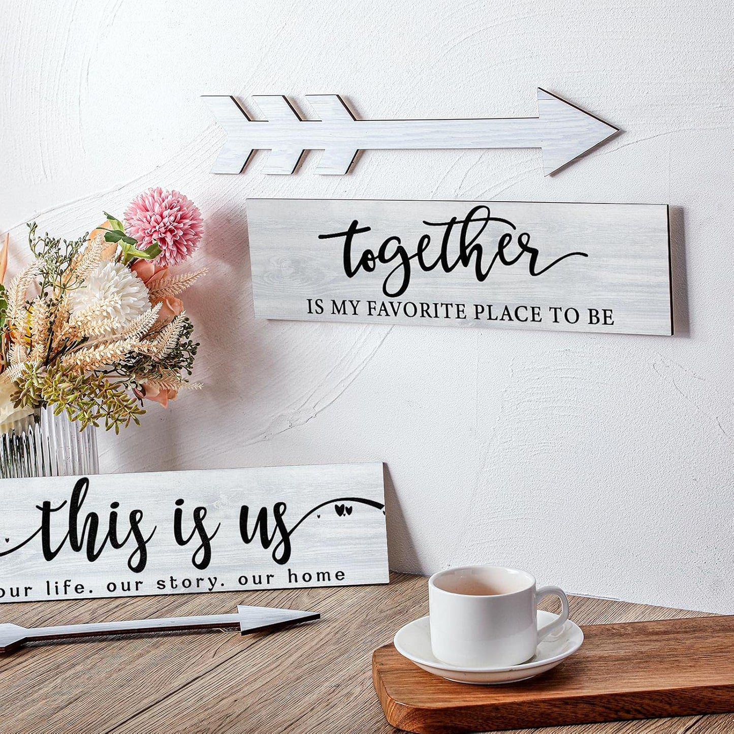 Jetec 4 Pcs Wooden Arrow Wall Decor This Is Us Our Life Rustic Family Signs for Home Wall Decor Home Wooden Hanging Sign for Farmhouse Living Room, 15 x 4 x 0.2 Inch(Brown)