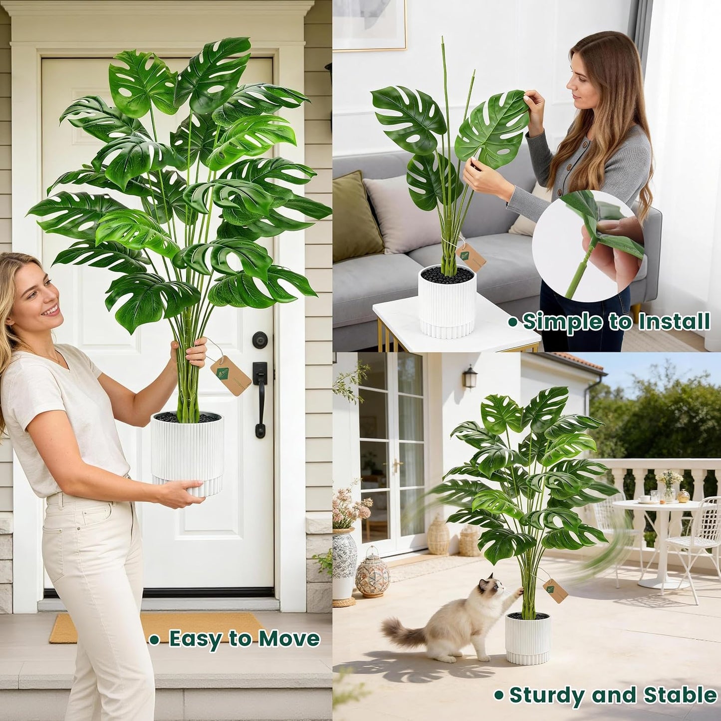 Der Rose 28" Fake Plants Large Artificial Monstera Faux Potted Plants Indoor Tall for Outdoor Living Room House Floor Front Porch Tree Decor