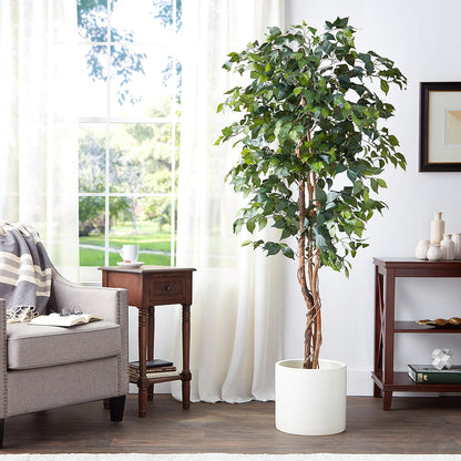 Nearly Natural 4ft Triple Trunk Ficus Silk Tree with Natural Wood Trunks and Dense Foliage, Mid-Size Faux Floor Plant for Home and Office