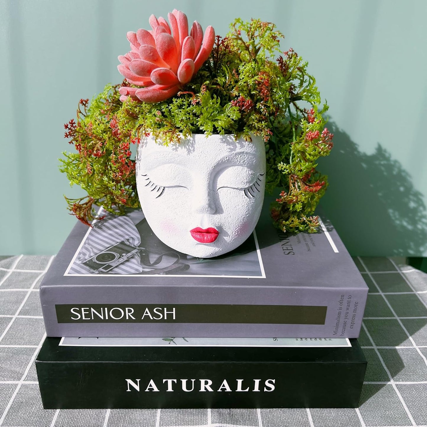 Handmade Face Flower Pots Standing Air Kiss Head Planter Pot for Trailing Plants Cute Succulent Planter Resin Planters Funny Face Planters with Anti-Friction Pads White 1Pack