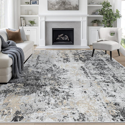 8x10 Area Rugs for Living Room Rug Washable: Abstract Large Rug for Dining Room Bedroom Carpet Non Slip 8 by 10 Indoor Modern Nursery Home Office Blue Grey