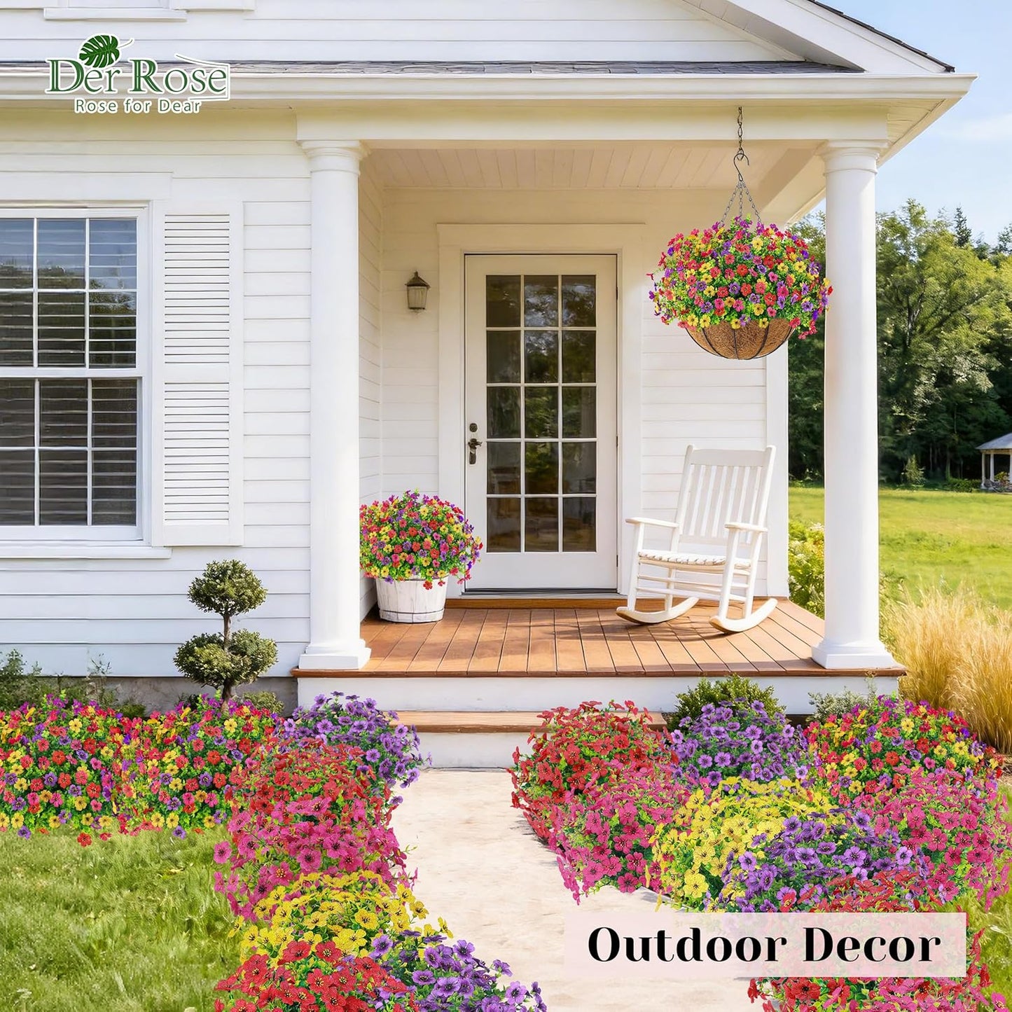 Der Rose 12 Bundles Artificial Flowers for Outdoors Fake Flowers Plants Spring Summer Decoration UV Resistant for Outside Home Porch Patio Garden Decor