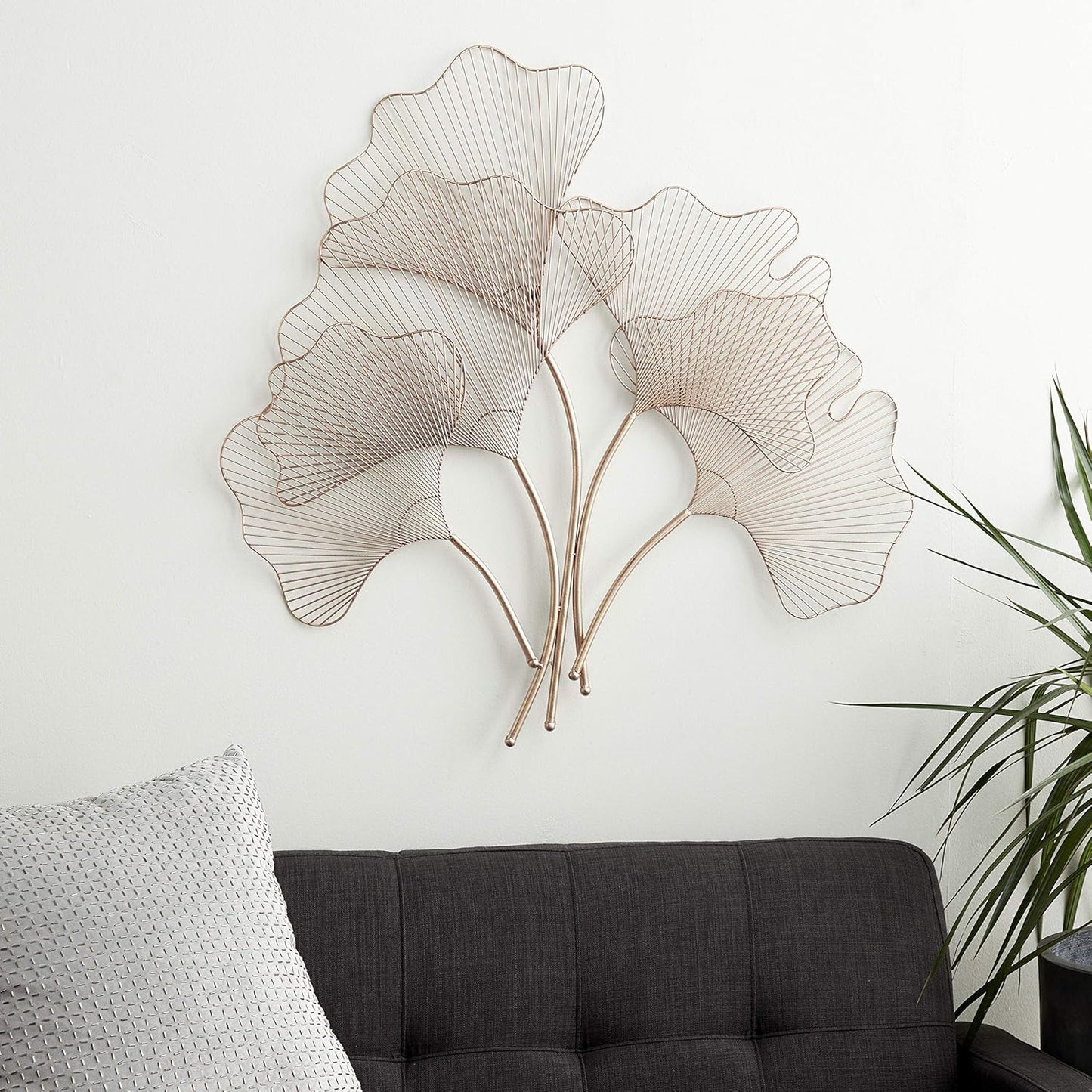 Deco 79 Metal Floral Home Wall Decor Ginkgo Leaf Wire Wall Sculpture, Wall Art 35" x 1" x 34", Copper