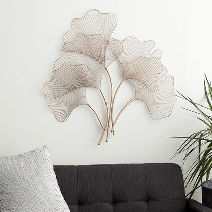 Deco 79 Metal Floral Home Wall Decor Ginkgo Leaf Wire Wall Sculpture, Wall Art 35" x 1" x 34", Copper