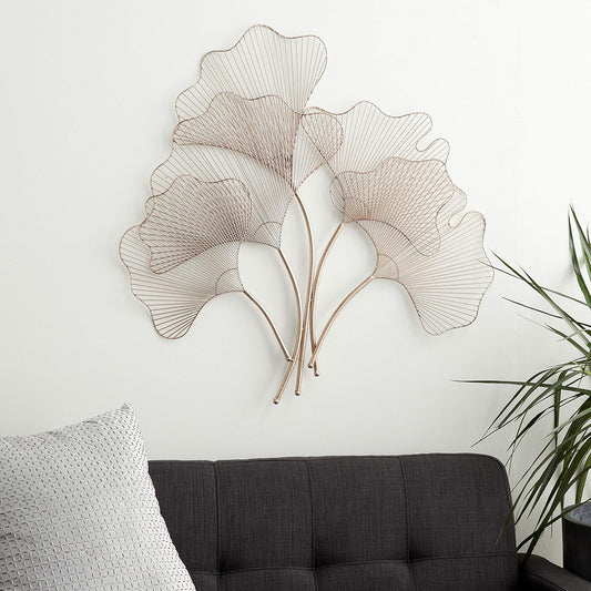 Deco 79 Metal Floral Home Wall Decor Ginkgo Leaf Wire Wall Sculpture, Wall Art 35" x 1" x 34", Copper