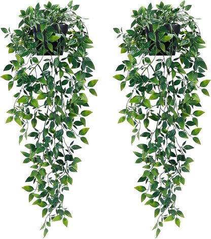 Waipfaru 4Pcs Fake Hanging Plants 2.7ft Fake Plants Eucalyptus Leaves UV Resistant Fake Vines Ivy Artificial Plants Outdoor Faux Plants Indoor Bedroom Living Room Boho Wall Porch Shelf Decor
