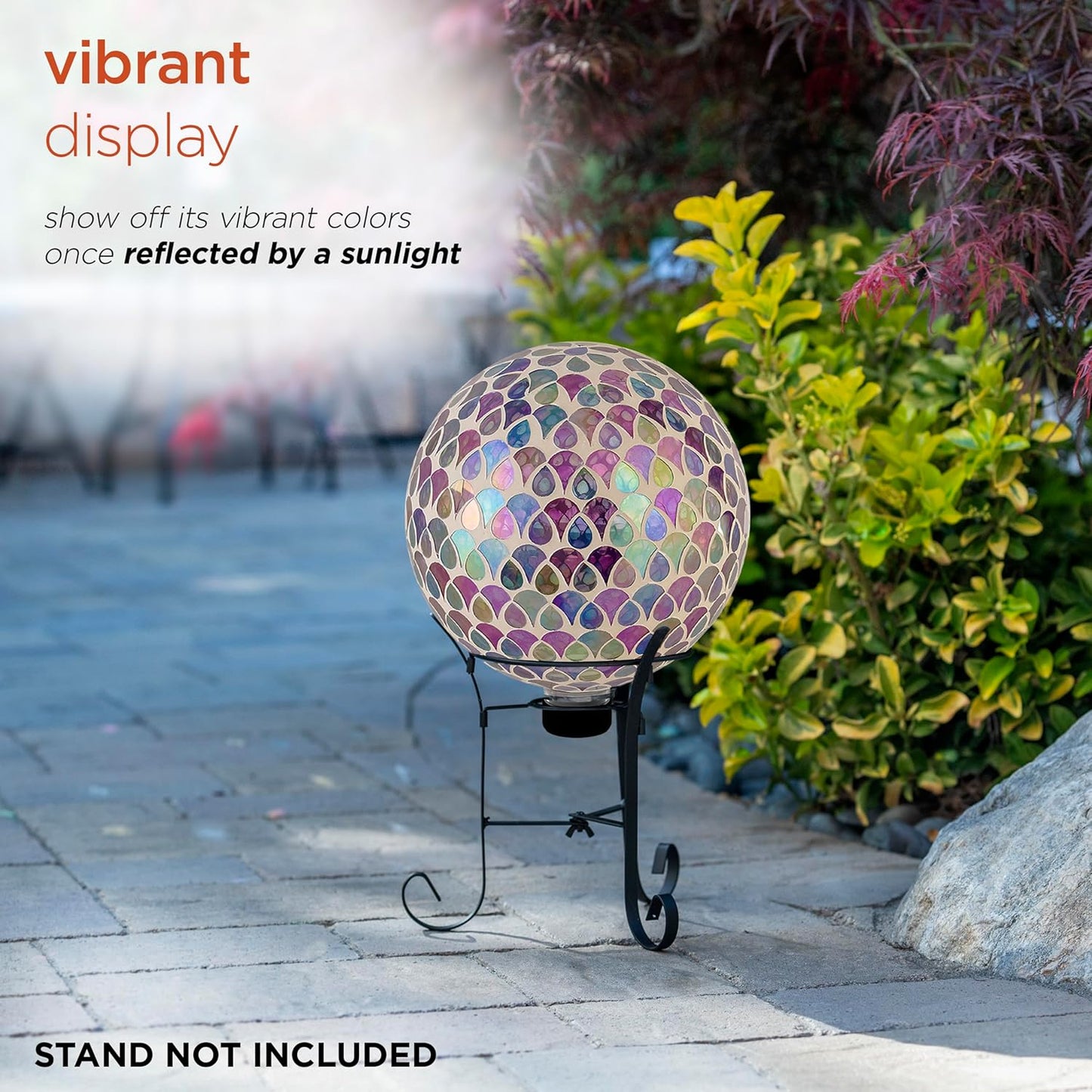 Alpine Corporation 10" Diameter Indoor/Outdoor Glass Mosaic Gazing Globe Yard Decoration, Purple Pearlized Petals Design