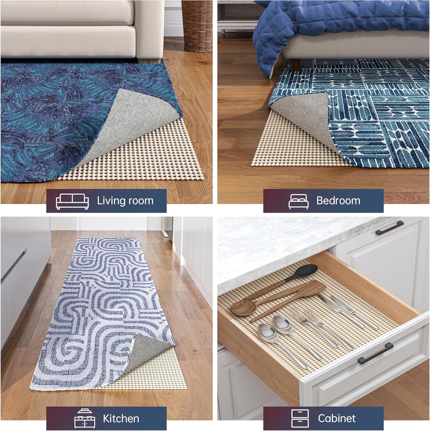 Jorvila Non-Slip Rug Pad Gripper 8x10 Feet, Anti Skid Mat for Under Area Rugs, Keeps Rugs in Position and Safe, Thick Cushioned Carpet Pad for Hardwood Floors Protection