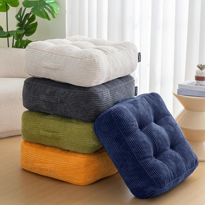 HIGOGOGO 6" Extra Thick Floor Pillow Cushion for Adults, Meditation Cushion Pillow, Large Square Floor Sitting, Tufted Corduroy Cover, for Tatami Living Room or Yoga, 22x22 Inch, 2Pack, Dark Grey