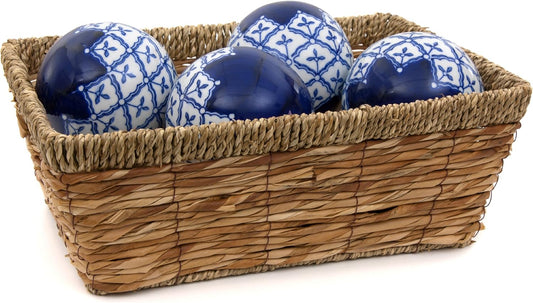 Red Lantern 4" Porcelain Ball Set - Set of 4 Decorative Balls, Red and Beige Vines