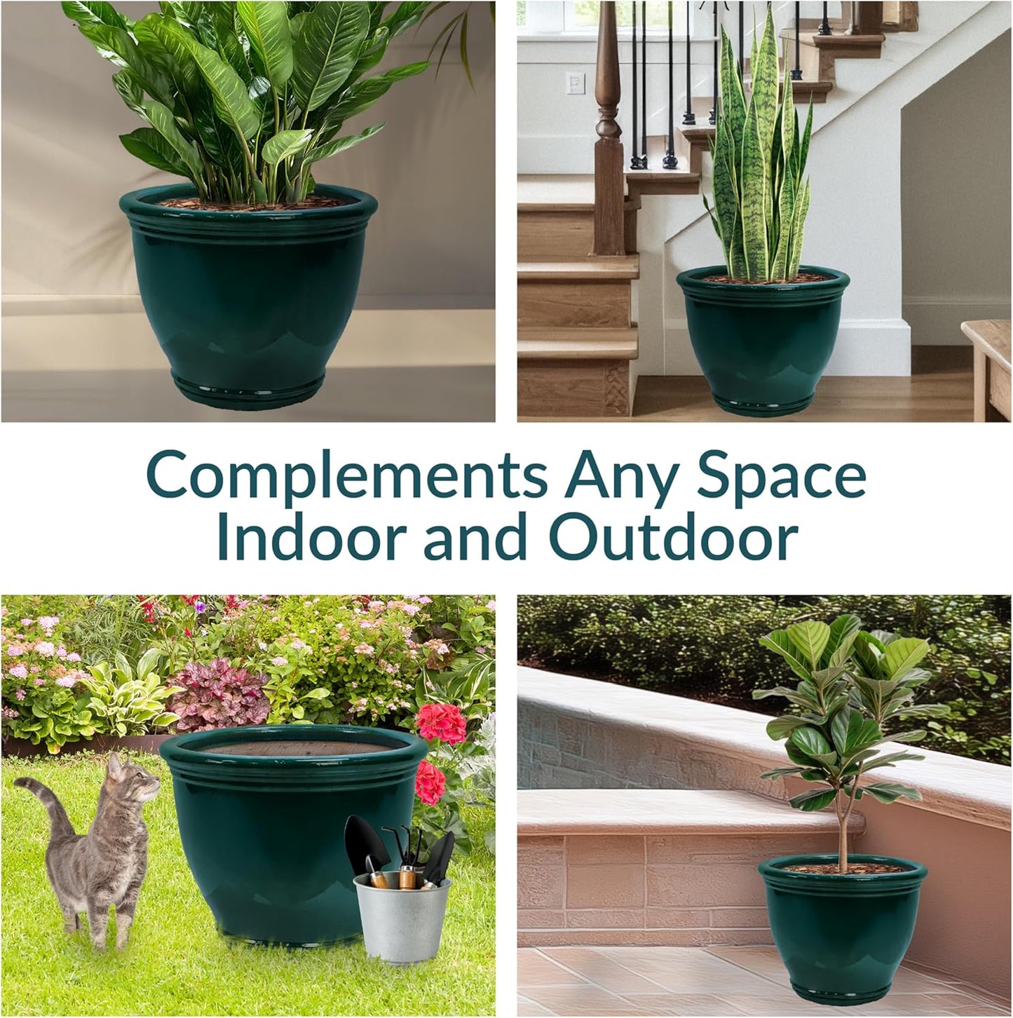 Sunnydaze Large Ceramic Plant Pot - Round Outdoor Glazed Ceramic Planter Pot with Drainage - Studio - Imperial Blue - 18.5"