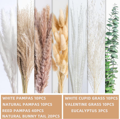 Boho Decor Pampas Grass and Eucalyptus Bouquet,pompas Grass Dried Flowers Arrangement for Centerpiece Table Decor,Wedding,Home,Room,Rustic Decor