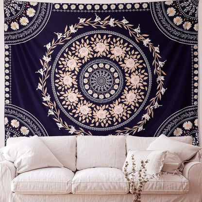 Wall Tapestry for Bedroom Aesthetic Pink Mandala Wall Hanging Large Boho Trippy Tapestries Bohemian Art Tapistry Hippie Floral Tapastry Decor For Bedroom Ceiling Living Room Dorm (60ʺ × 60ʺ)