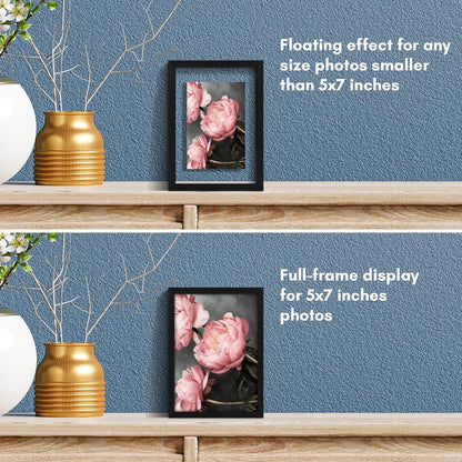 Americanflat Aluminum 11x14 Floating Picture Frame with Shatter-Resistant Glass - Use as 8x10 Picture Frame or Display 11x14 Photo - Signature Float Collection - Photo Frames for Wall Display - Black