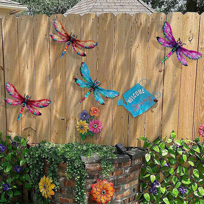 SUNREEK Metal Dragonfly Wall Decor, 9 Inches Dragonfly Outdoor Wall Art for Fence Garden Yard Patio Decorations