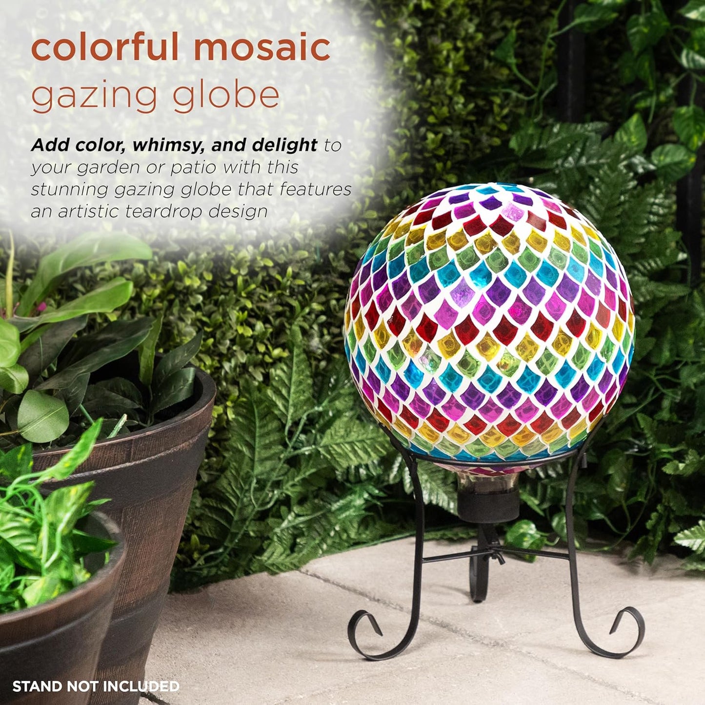 Alpine Corporation 10" Diameter Indoor/Outdoor Glass Mosaic Gazing Globe Yard Decoration, Purple Pearlized Petals Design