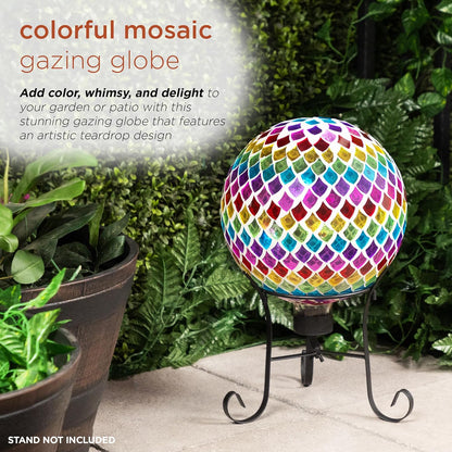 Alpine Corporation 10" Diameter Indoor/Outdoor Glass Mosaic Gazing Globe Yard Decoration, Purple Pearlized Petals Design