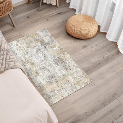 2x3 Washable Non-Slip Area Rug - Soft Low Pile Throw Rug for Kitchen Entryway Bedroom - Modern Indoor Door Mat with Rubber Backing (Beige Grey) - Colors A