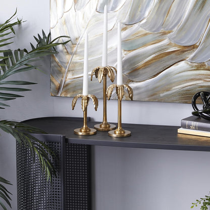 Deco 79 Metal Abstract Decorative Candle Holder Mushroom Inspired Candle Stand, Set of 2 Candlestick Holder 11", 14"H, Gold