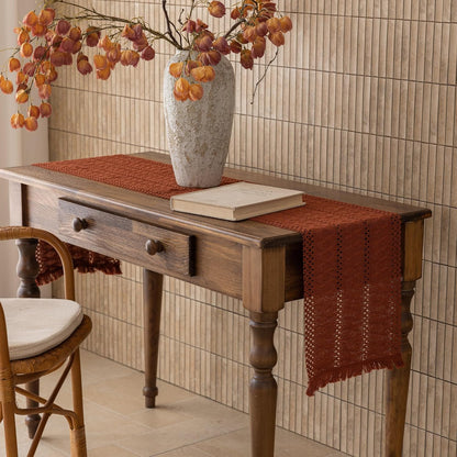 Keketoarrange Boho Sage Green Table Runner for Summer Home Decorations 12x72 Inches Farmhouse Small Macrame Woven Burlap Rustic Coffee Dresser Dining Kitchen Centerpiece Bohemian Decor