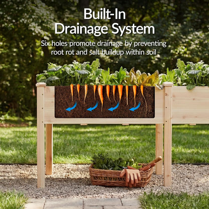 Best Choice Products 72x24x30in Raised Garden Bed, Elevated Wood Planter Box Stand for Backyard, Patio, Balcony w/Divider Panel, 6 Legs, 300lb Capacity - Natural