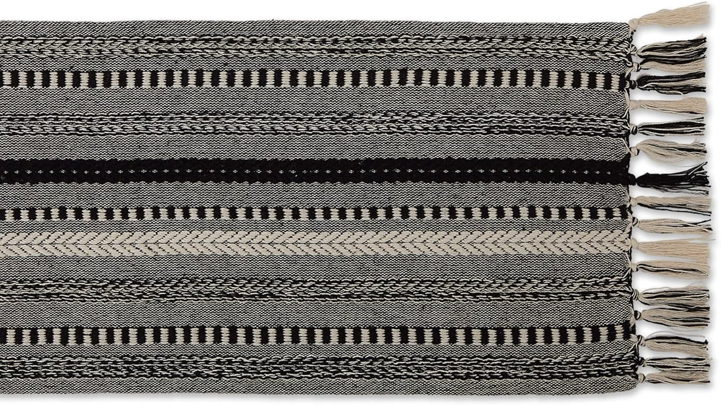 DII Farmhouse Braided Stripe Table Runner Collection, 15x72 (15x77, Fringe Included), Black