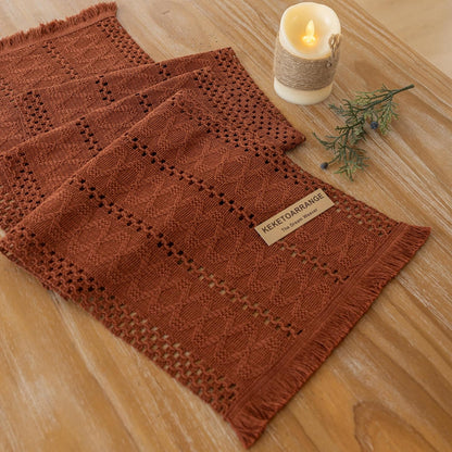 Keketoarrange Boho Sage Green Table Runner for Summer Home Decorations 12x72 Inches Farmhouse Small Macrame Woven Burlap Rustic Coffee Dresser Dining Kitchen Centerpiece Bohemian Decor
