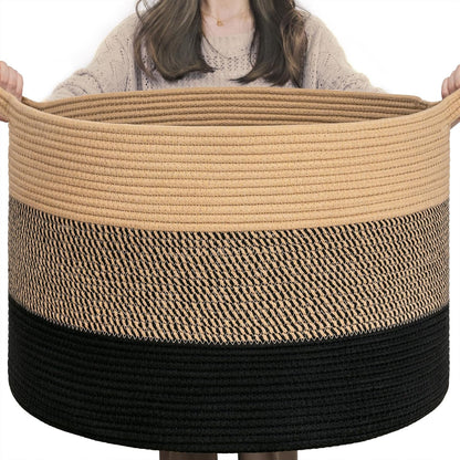 INDRESSME XXXLarge Blanket Basket for Living Room 21.7" x 21.7" x 13.8"-Storage Basket with Handle for Organizing Toy Pillows Woven Cotton Rope Laundry Basket Stuffed Animal Toy Storage for Play Room